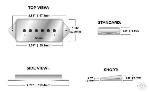 Metal Dogear Dimensions for Fralin Pickups