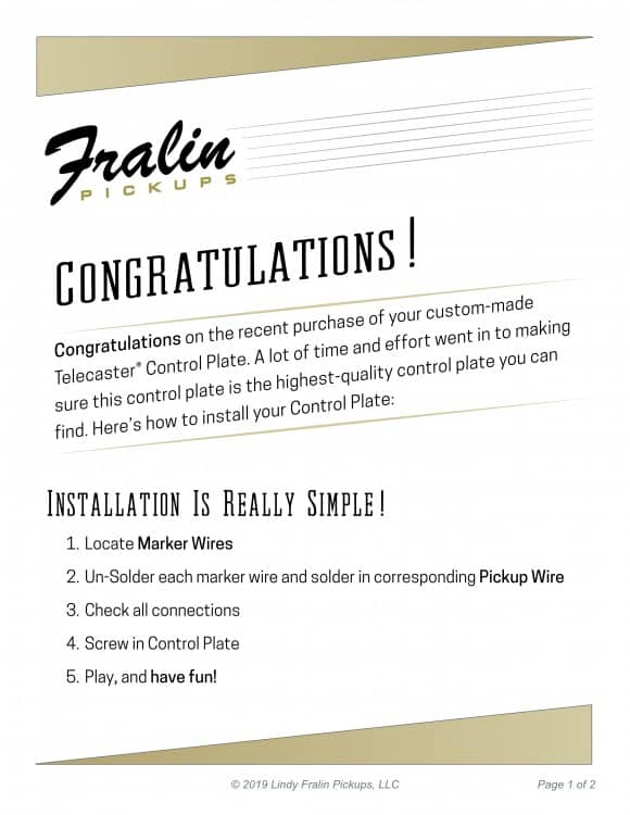 Fralin Pickups Telecaster Control Plate Installation Guide