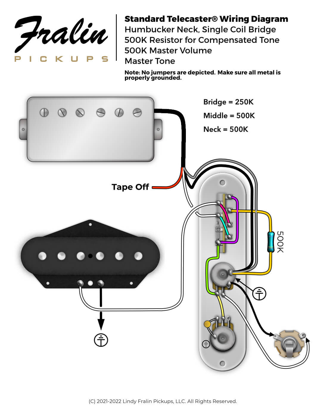 HS Telecaster Wiring Diagram with a Resistor, Version 2