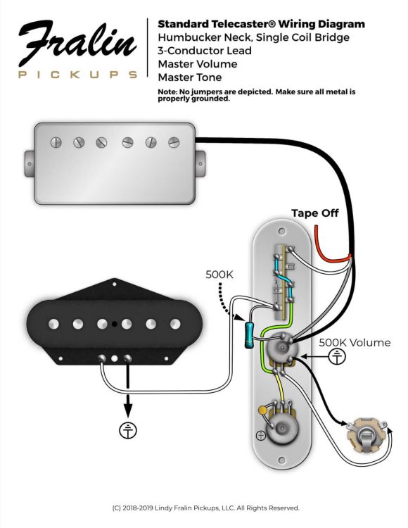 Telecaster Wiring Diagram with a Humbucker in the neck and a 500K resistor
