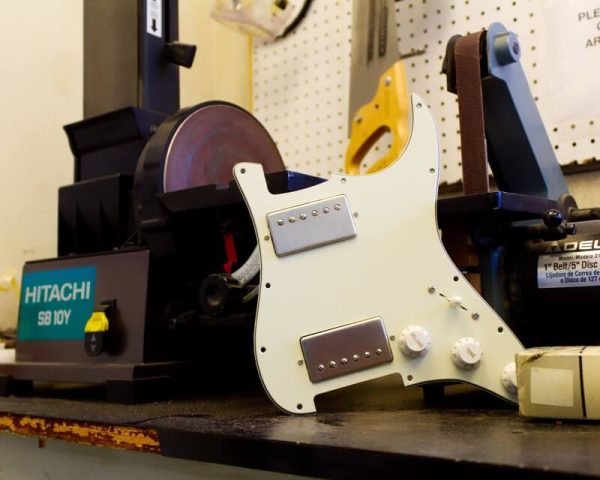 Lindy Fralin Prewired Pickguard on Workbench