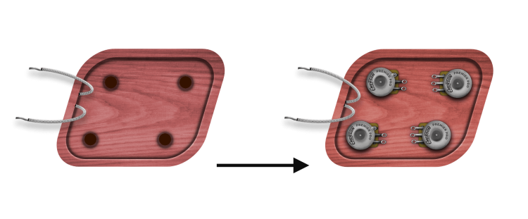 An empty control cavity with an arrow pointing to a full control cavity